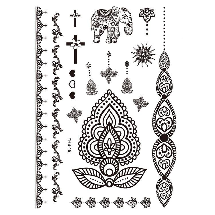

Черная кружевная тату-наклейка Ханна Мандала Брахмы тыльная сторона руки набор для переноса водой имитация тату-наклейки 148*210MM