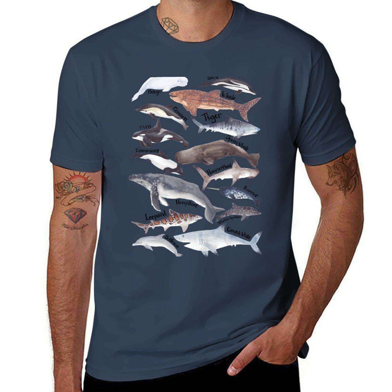 Types of whales sharks and dolphins watercolour TShirt Plus Size Street Style Tee S
