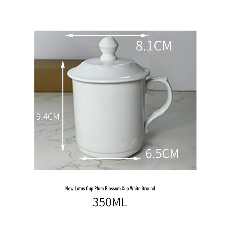 Enterprise Ceramic Meeting Room Tea Cup with Lid - Solid Color 350ML