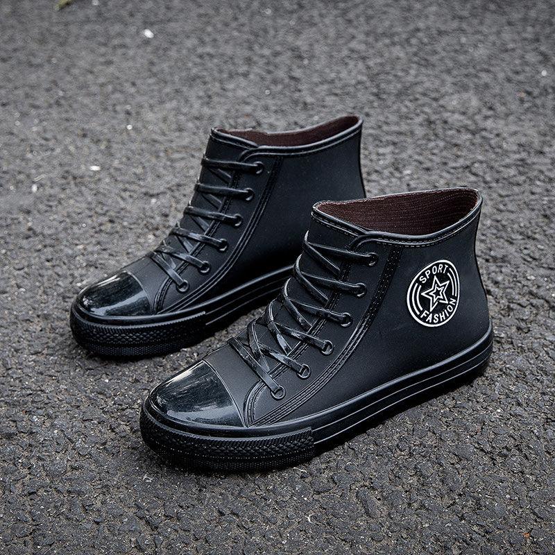 Fashion High Top Women's Rain Boots Lady Shoes Platform Waterproof Women's Wellies Non-slip Rainshoes Outdoor Casual Lace Up Rainboot