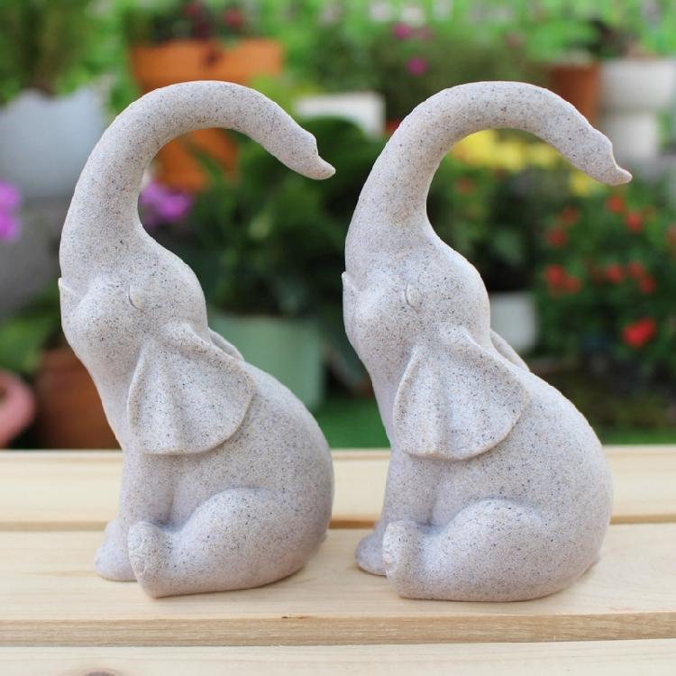 Pair of Elephant Sculpture Resin Statue Love Elephant Designs Figurine Statues for Patio and Indoor Desk Decoration