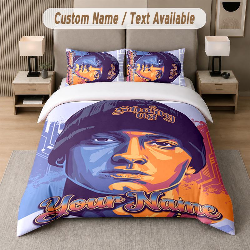 Eminem 3Pcs Bedding Set, Personalized Custom Name Text, 1 Duvet Cover & 2 Pillowcases For Bedroom