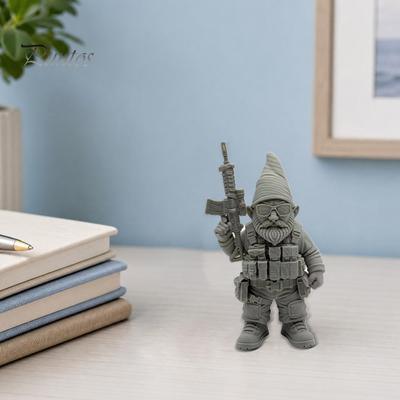 Creative Garden Sculptures 3D Printed Dwarf Soldier Ornament, Waterproof Resin Sun And Rain Outdoor Decorations Resistant Statues, Armed Miniature