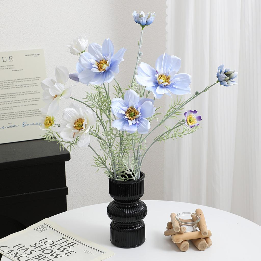 High Quality Artificial Cosmos Flower Silk Fake Daisy Flocked Stem Large Head Faux Flower for Home Wedding Decors DIY Bouquet