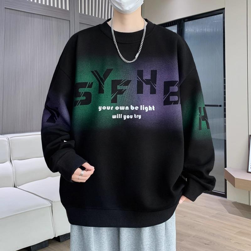 2025 Men s Gradient Print Round Neck Hoodie - Trendy Casual Versatile Autumn T-shirt 2XL чёрный 1940₽