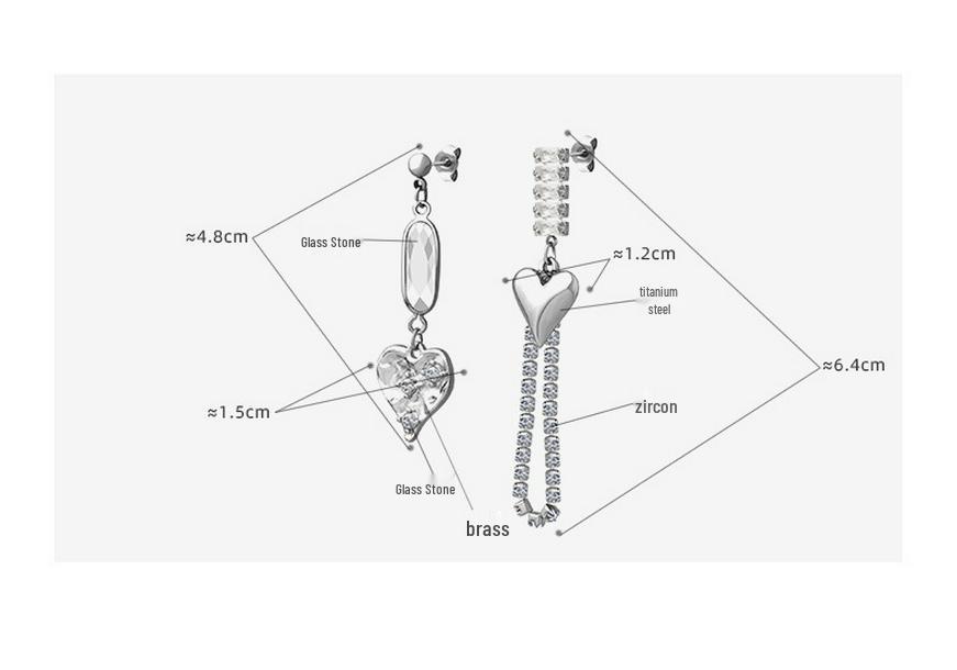 Non-Fading Asymmetrical Zircon Glass Stone Earrings: Fashionable & Versatile European/American Style