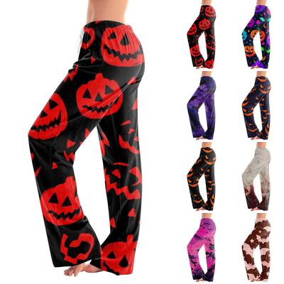 Women's Halloween Print Drawstring Pajama Pants, Comfortable Sleepwear with Elastic Waist