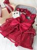 Baby Girl Red Lace Rose Dress - First Birthday Princess Outfit with Gift Box