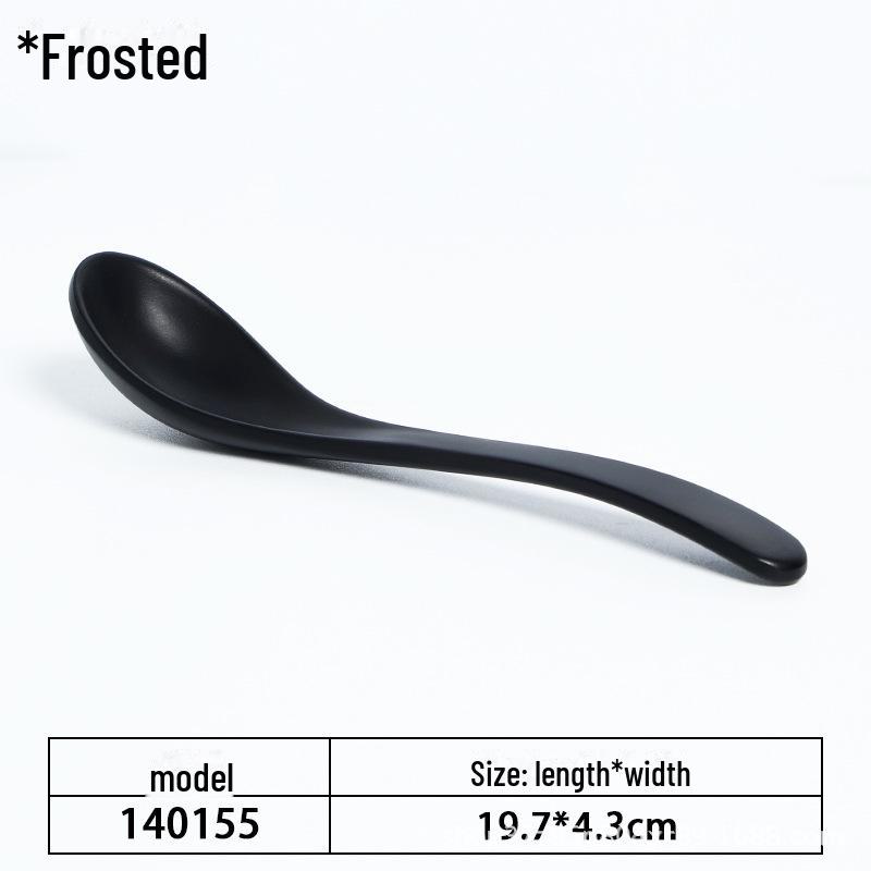 A5 Black Matte Melamine Long Handle Soup Spoon - Food Grade Porcelain Imitation for Restaurants, Hotels, and Hot Pots.