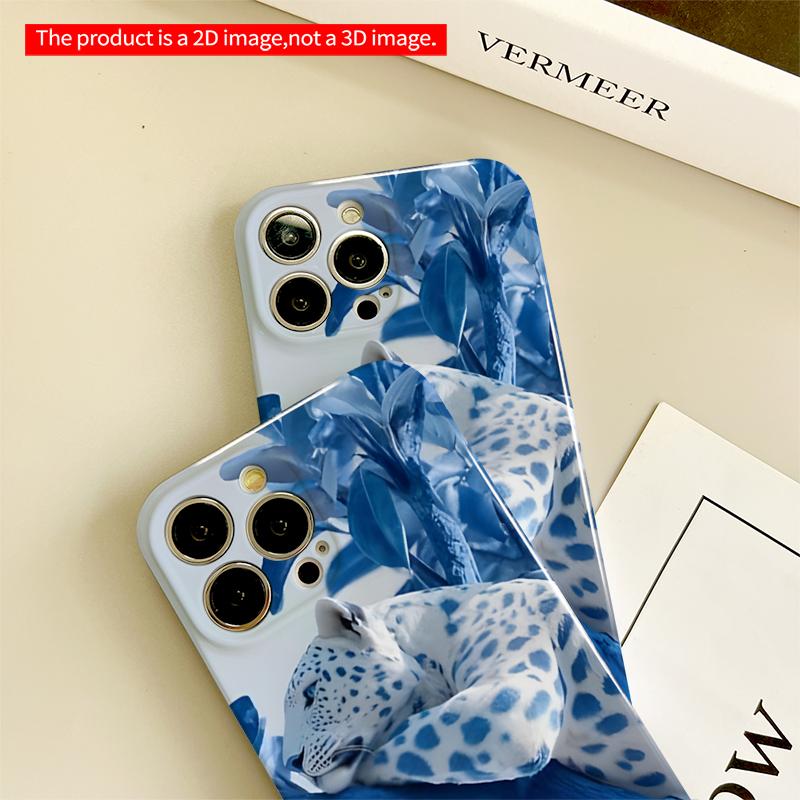 2DFlat Blue Leopard on Tree Branch All inclusive film hard iPhone case, compatible with iPhone 18 Pro Max 17 16 15 14 13 12 11