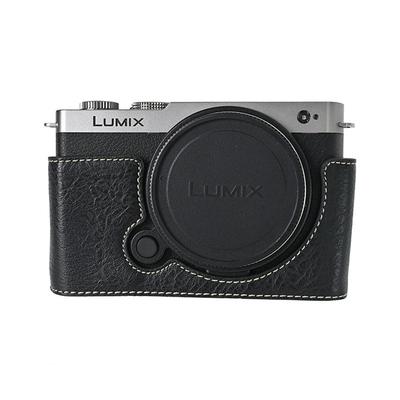 Litchi PU Leather Camera Half Case for Panasonic Lumix S9 S5 S5II G100K FZ80D Bottom Opening Cover With Shoulder Strap