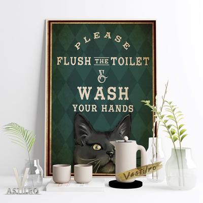 Affiche d'impression de Logo de toilette intéressante, peinture à l'huile de toilette moderne, autocollant mural, cadeau d'amoureux de chat, décoration murale de toilette créative