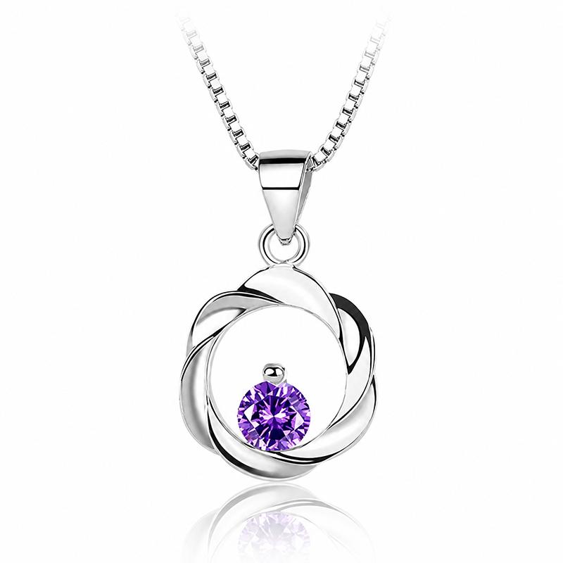 Elegant Twisted Circle Pendant Necklace for Women Shiny Cubic Zirconia Crystal Pendant Jewelry Gift Fashion Necklace for Her Birthday Mother s Day purple