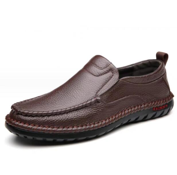 Business Genuine Leather Men Shoes Summer Slip on Loafers Breathable Men Casual Leather Shoes Black Flats Driving Shoe Moccasins