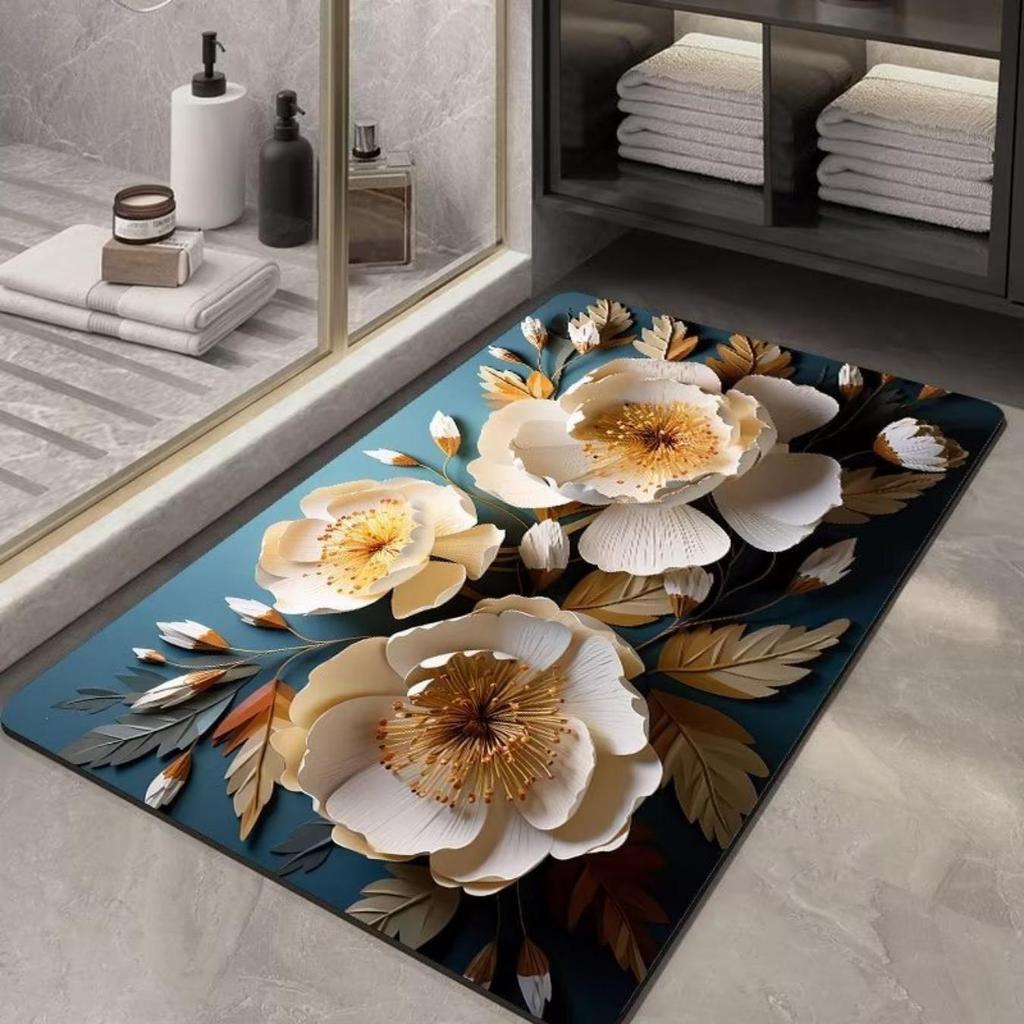 Diatom Printing Bathroom Thickening Mat Bath Non-slip Carpets In Wash Basin Bathtub Side Floor Rug Shower Room Doormat Memory Foam 3D Pad