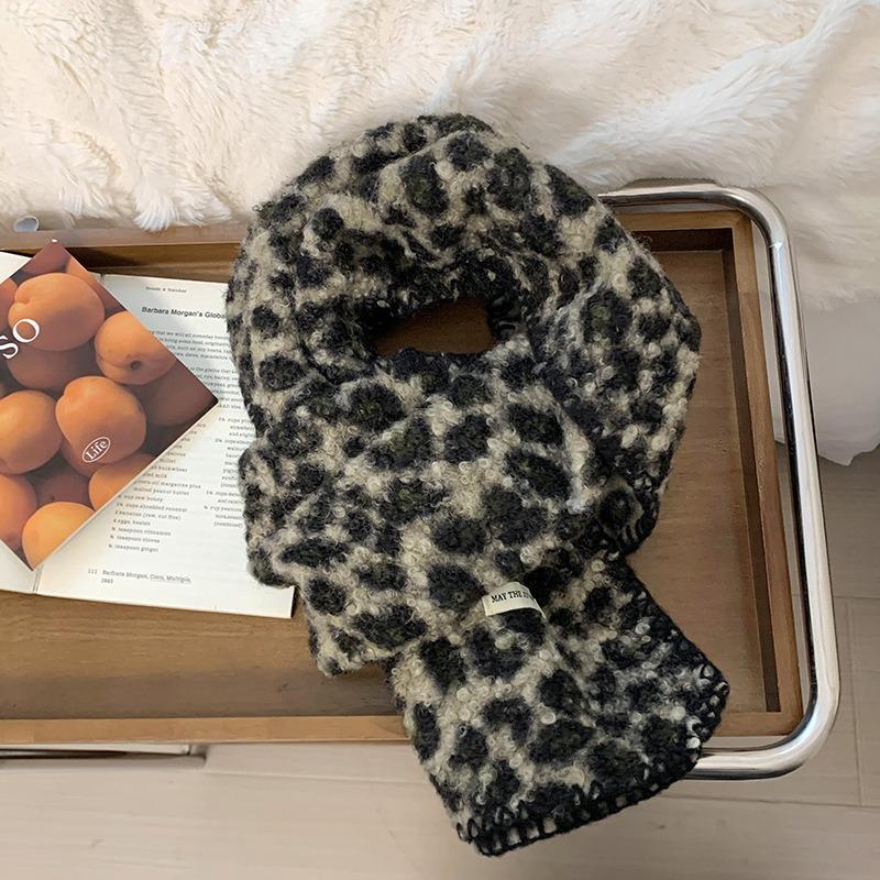 Scarf winter new high-end imitation thickened warm cashmere fluffy scarf leopard print scarf