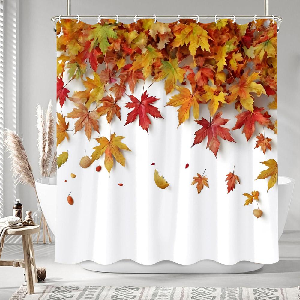 Autumn Leaves Pumpkin Shower Curtain Rustic Farm Truck Animals Thanksgiving Polyester Fabric Shower Curtains Bathroom Decoration