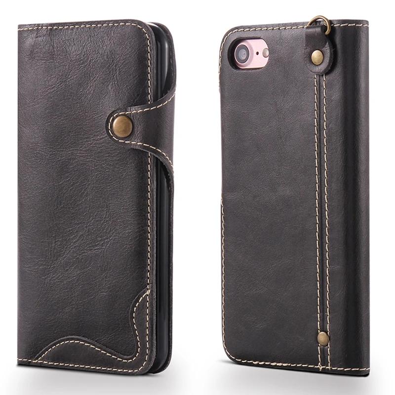 Naturalne etui ze skóry Genuine do IPhone 7 Plus 8Plus IPhone6 6Plus 6s 16 Pro Max Retro Vintage Flip Cover z kieszonką na karty i paskiem