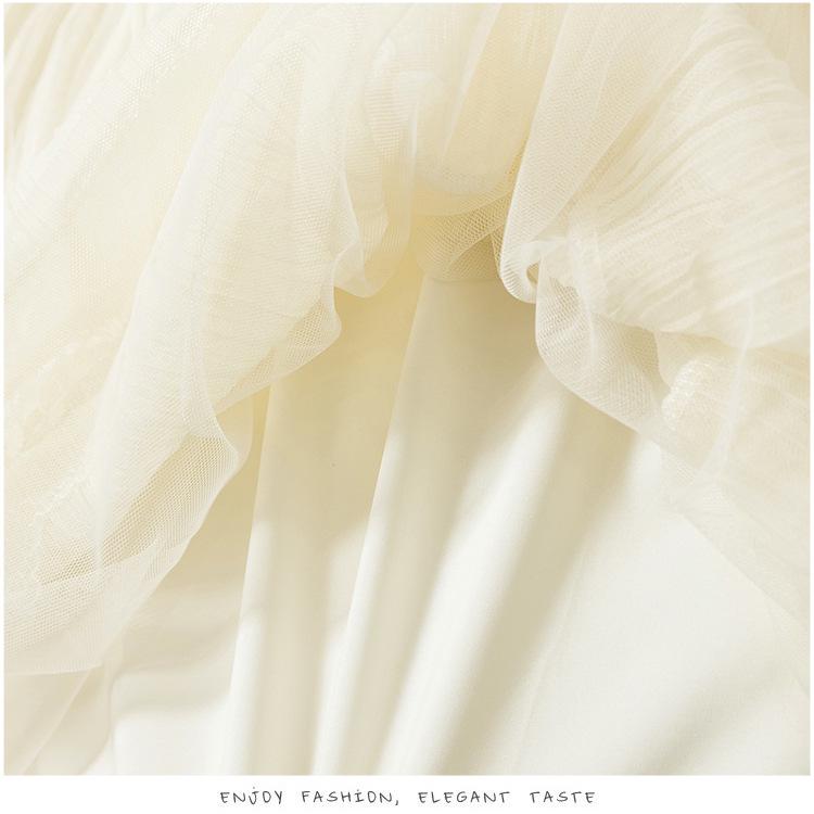 2025 Summer Women's Gentle Style Lace Trim Elastic Waist A-Line Midi Skirt