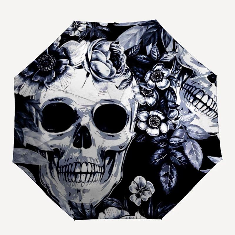 

1pc Skull Floral Pattern Folding Umbrella | Elegant Design, Fashionable Accessory, Durable Construction, Sturdy Ribs yy251107127