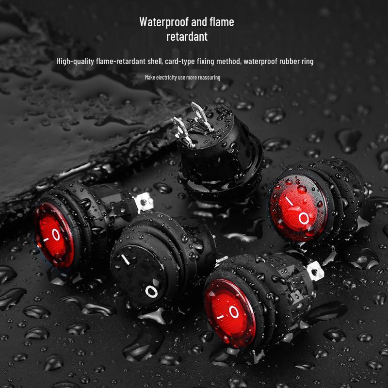Waterproof Round Boat Rocker Switch with Illuminated Button, 2 Pins, 6A 250V, 20mm Hole