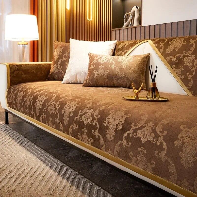 

Голландский бархатный узор с позолоченным рисунком, чехлы для диванов, полотенце, противоскользящая защита для дивана, чехол для дивана, одеяло для гостиной, желтый край 70x70cm 1pcs