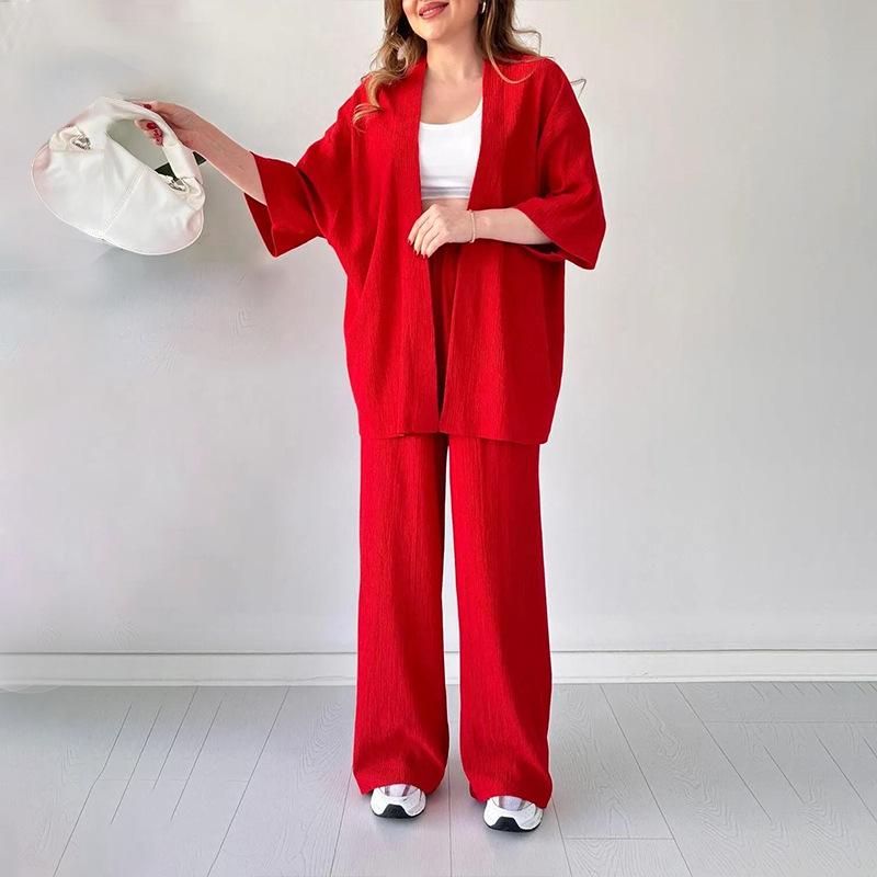 

Трендовый женский повседневный комплект из двух предметов однотонной расцветки на весну и осень 2025 L красный