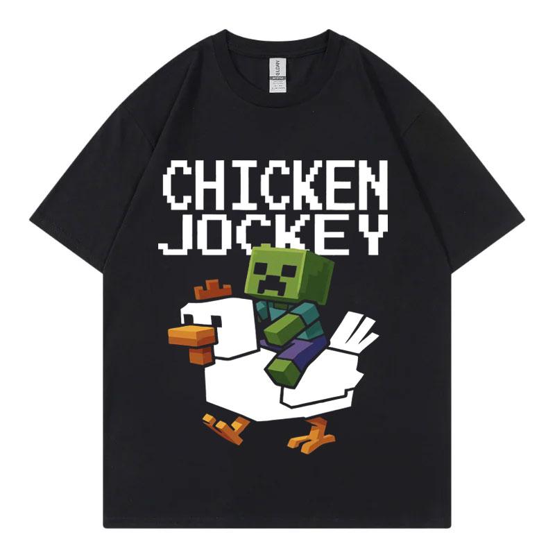 Funny Chicken Jockey Graphic T Shirt Men Women Cartoon Fashion Short Sleeve Tshirt Summer Casual 100 Cotton Oversized Tshirts