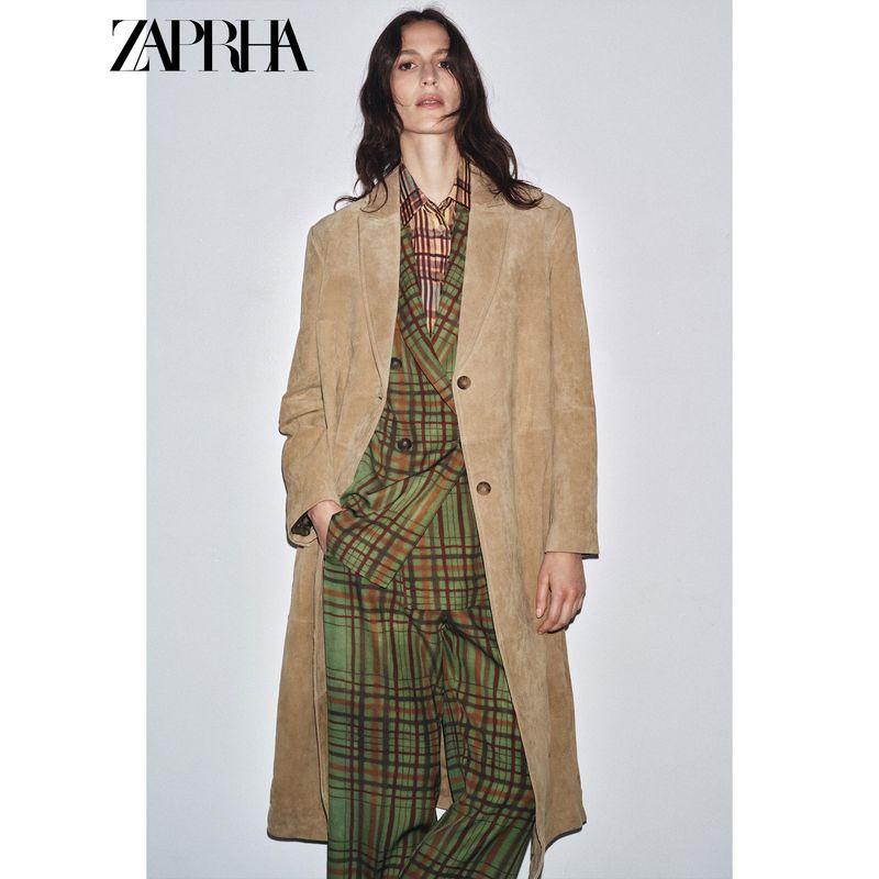 Zaprha 2025 Autumn New Fashion Temperament All-Match Suede Leather Lapel Long Sleeve Coat Outerwear 2969063