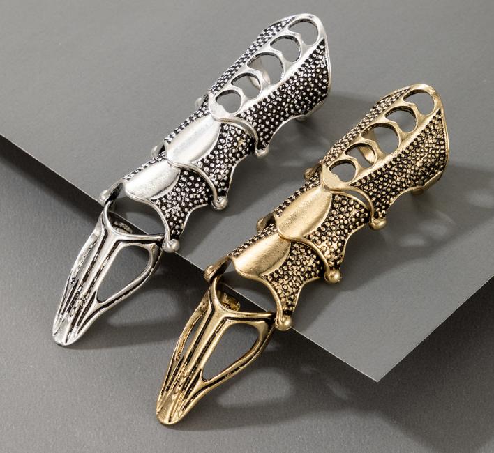Punk Knight Skull Armour Knuckle Midi Finger Rings for Women Gothic Gold Alloy Adjustable Ring Party Jewelry