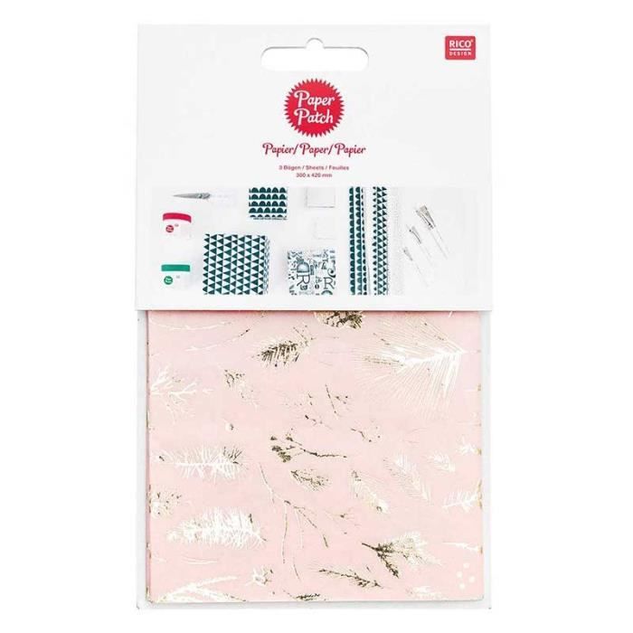 Papier décoratif - Rico Design - Rose branches dorées - 30 x 42 cm - 3 feuilles - Mixte