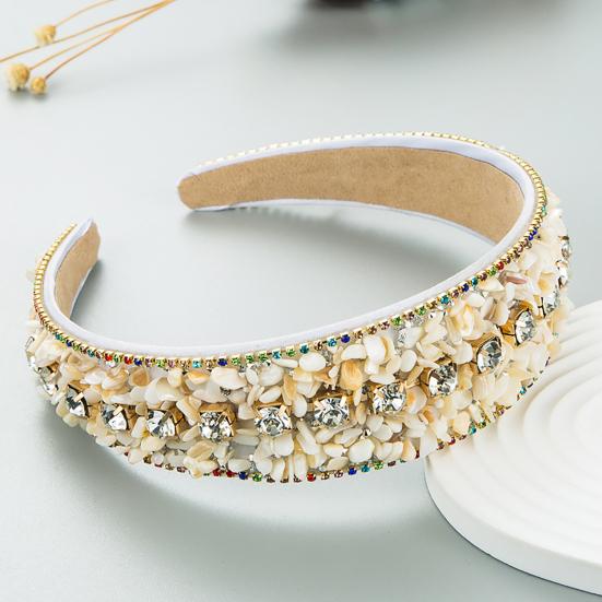 Women Headband Mini Stone Decor Rhinestone Rich Colors Wide Band Elastic Hair Decoration Anti-slip Turquoise Dating Hair Hoop Hair Accessories
