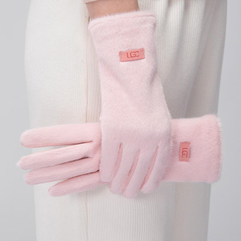 Korean Elegant Suede Gloves for Women Faux Mink Fur Warm and Skin Friendly Touch Screen Gloves Sweet and Soft Commuting Gloves