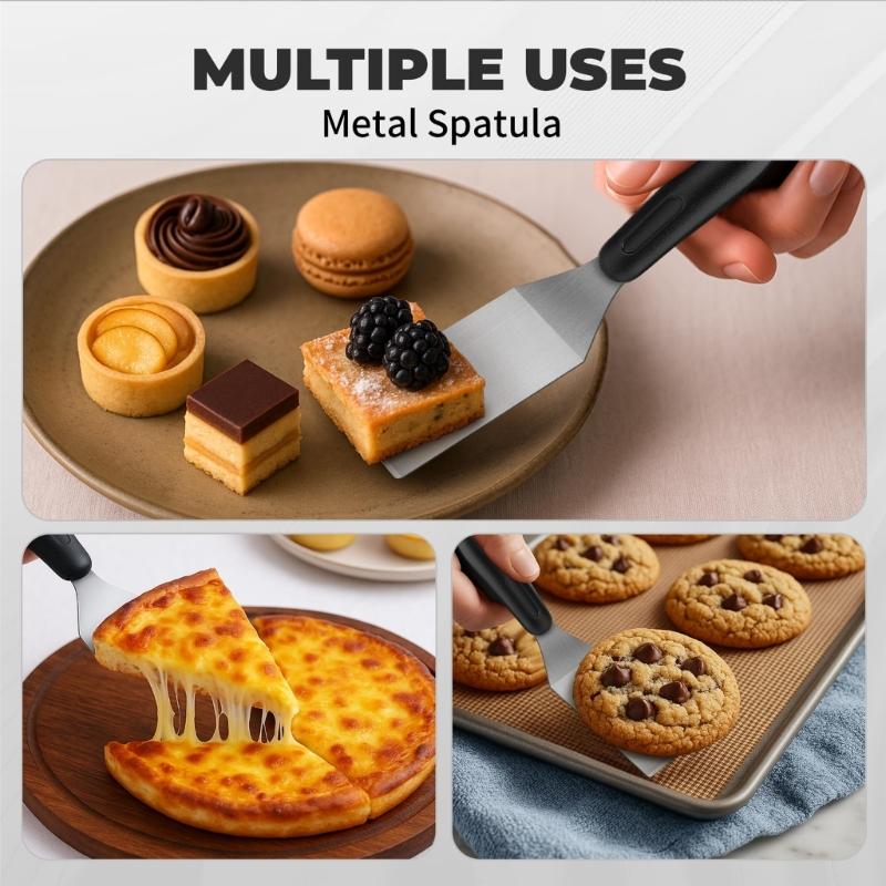 Pack of 2 Small Nonrust Steel Cooking Spatulas Produced with Heat Resistant Grip Ensuring Comfort and Burn Prevention During High Heat Use