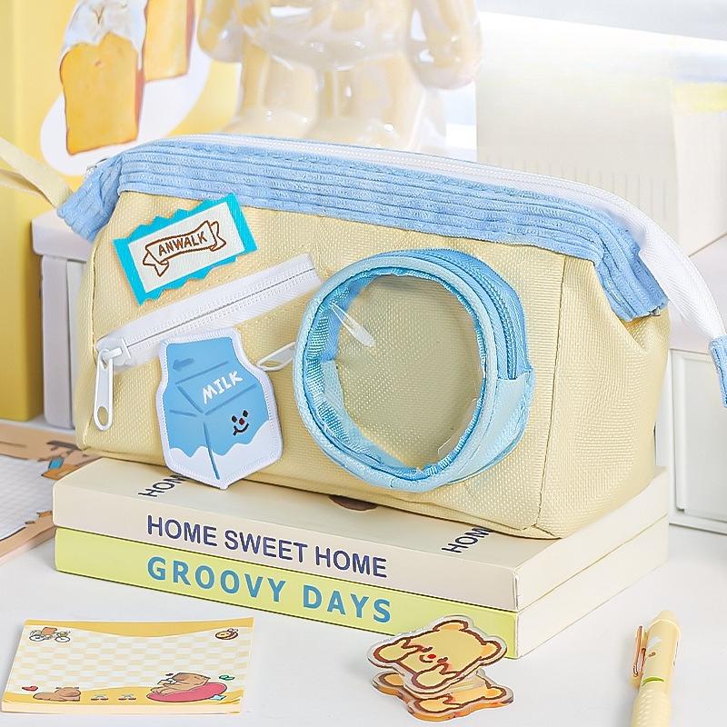 New Student Pencil Bag with Clear Pocket for Badge Display Japan Style Girls Cute Pencil Case for Women Kawaii Ita Bag
