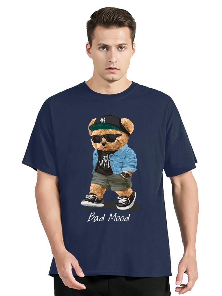 Sommer Casual T-Shirt Get Mad Bad Mood Walking Silent Teddybär Kurzarm Herren T-Shirt Hip Hop Tops Lose Übergroße Männer T-Shirts