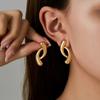 Temperament Simple Stainless Steel Gold Color Hollowed-out Geometry Stud Earrings for Women Retro Fashion Does Not Fade Zircon