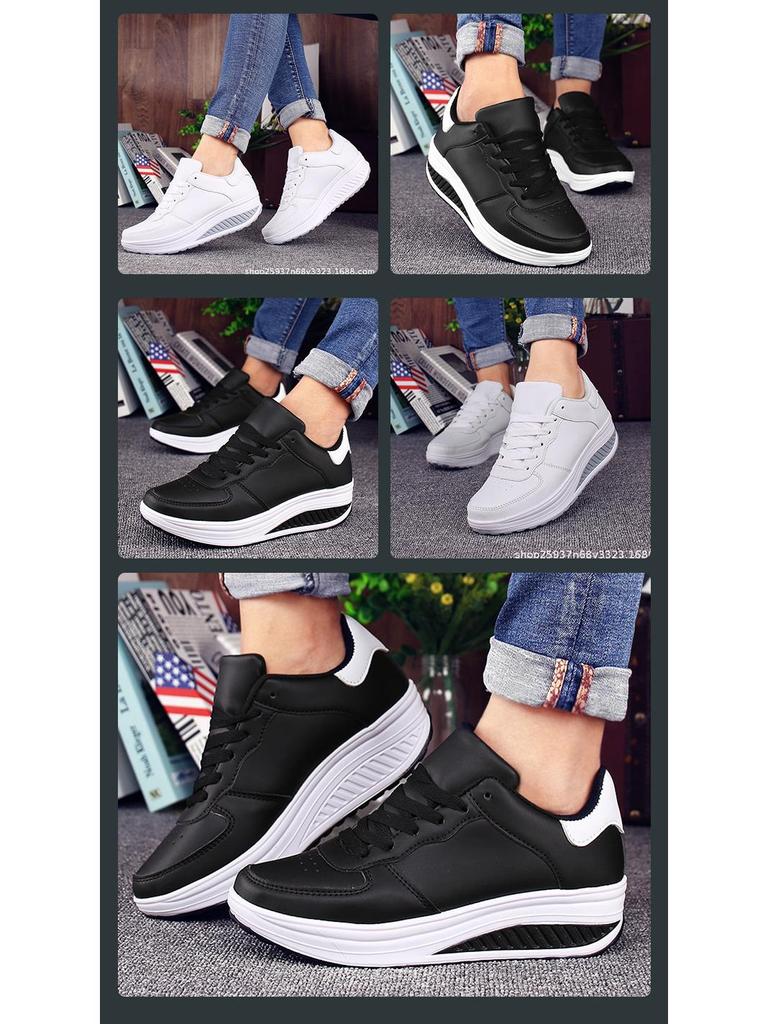 2023 Plus Size Women's Leather Sneakers: Autumn/Winter Thick-Soled Casual Rocking Platform Shoes