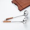 2022 New Wooden Handle Stainless Steel Hot Pot and Slotted Soup Ladle with Laser Logo