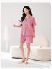 Fenteng 100% Cotton Casual Short-Sleeved Cardigan Women's Sleepwear Home Suit Set with Striped Soft Shorts