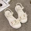 Ladies Shoes with Medium Heels Platform Pearl Women's Sandals Flowers 2025 Trending Pvc New Breathable Fashion The Best Vip Shoe