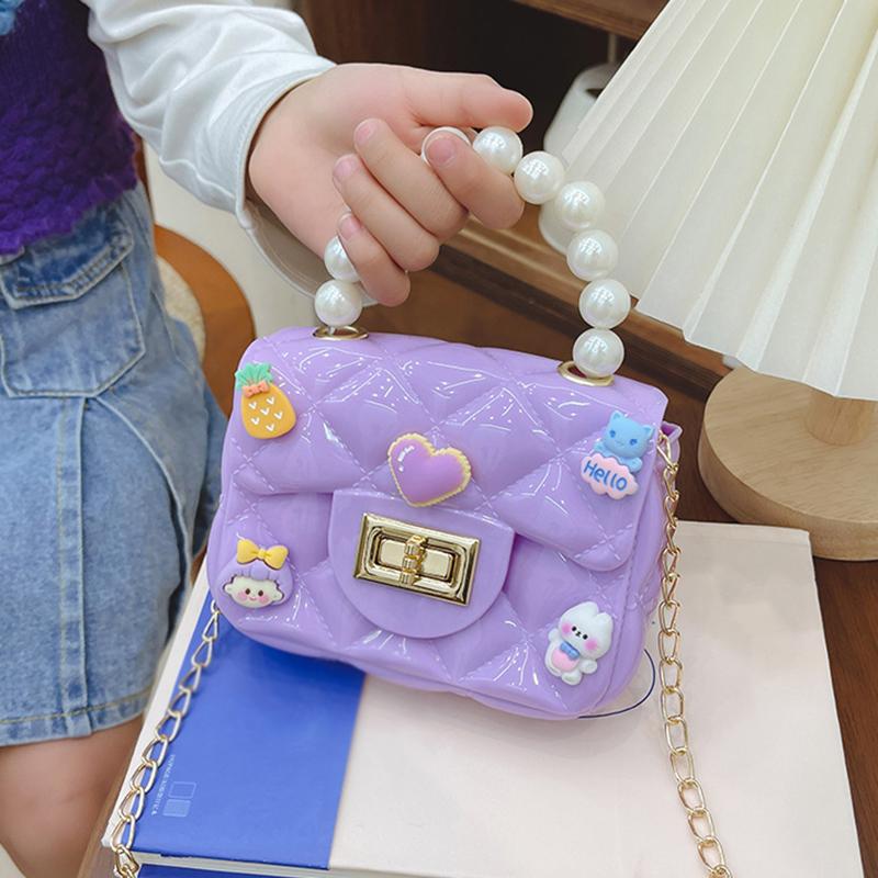 Baby Girl's Bag Bead Handle Shoulder Bag Children's Crossbody Bag Kids Bag With Self-Adhesive Patch