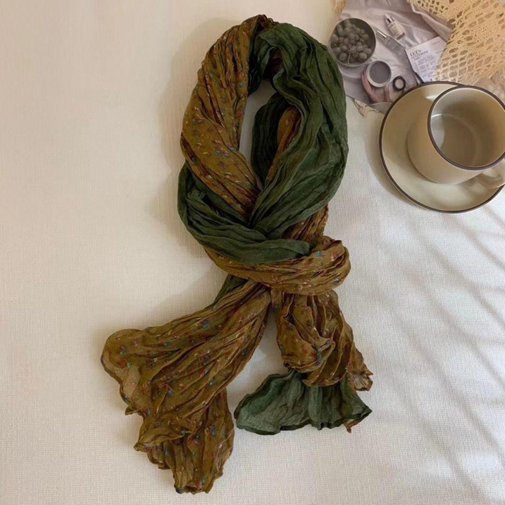 Keep Warm Pleated Printed Scarf Vintage Shawl Wrap Floral Cotton Linen Scarf