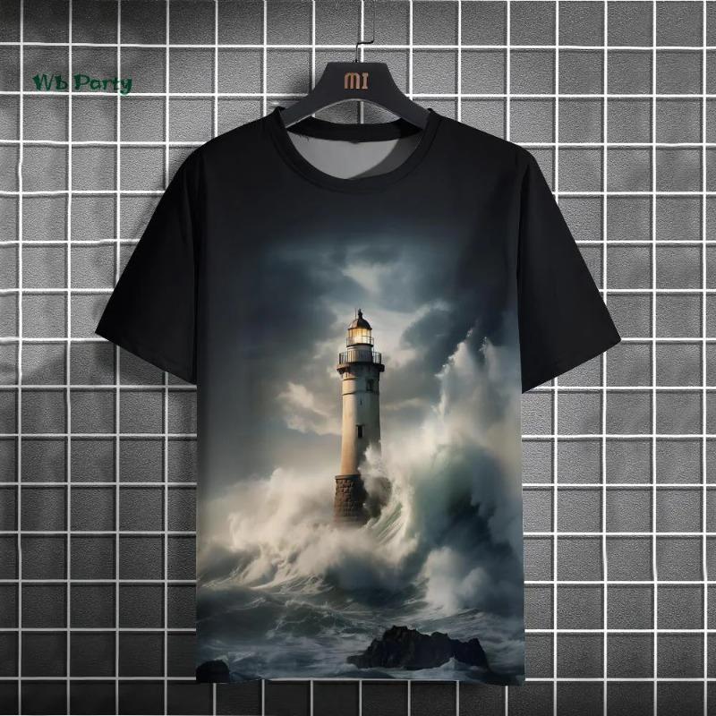 Lighthouse 3D Printed Men's Short Sleeve T-Shirts Hip Hop Street Tops Casual Loose Men's Clothing