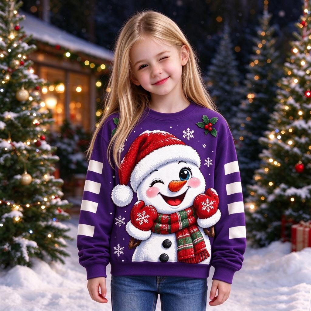 Sweatshirt de Noël pour Garçons et Filles, Haut Pull à Col Rond et Manches Longues