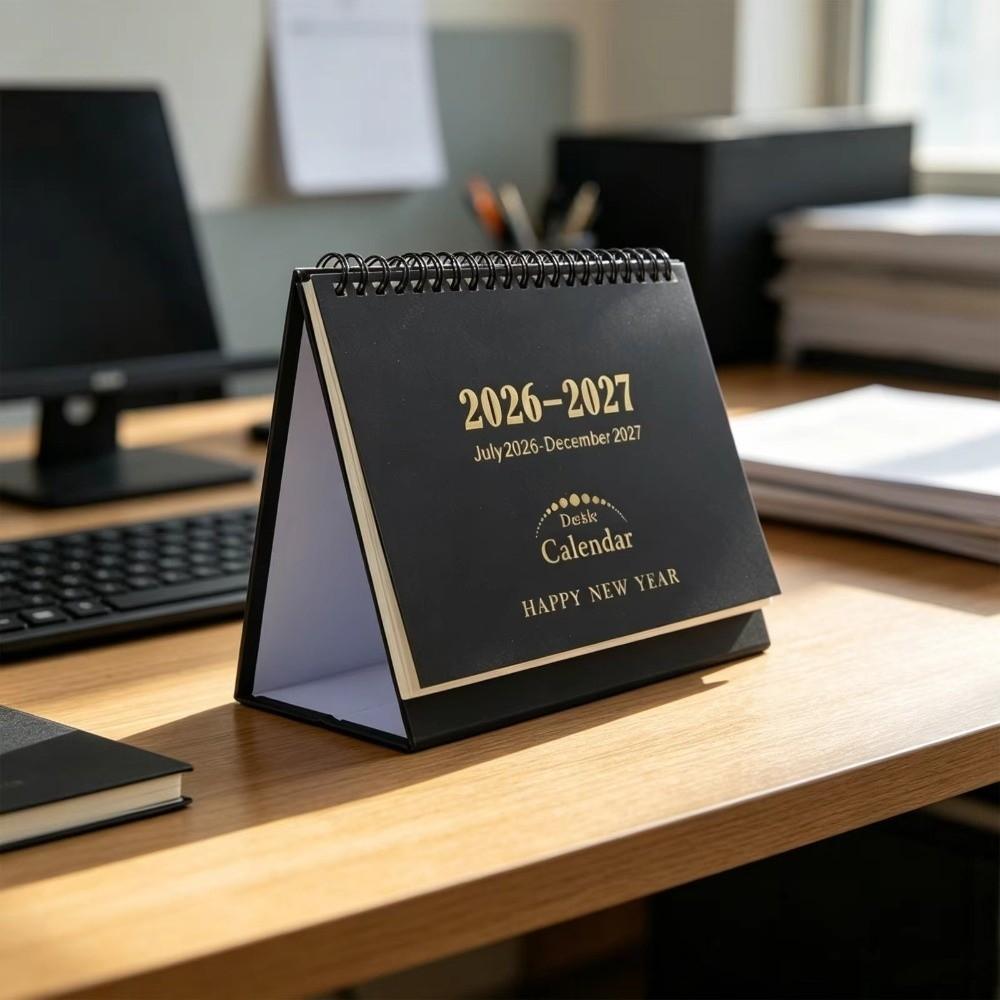 Twin Wire Binding 2026-2027 Desk Calendar Standing Flip Design Monthly Planner Home Office