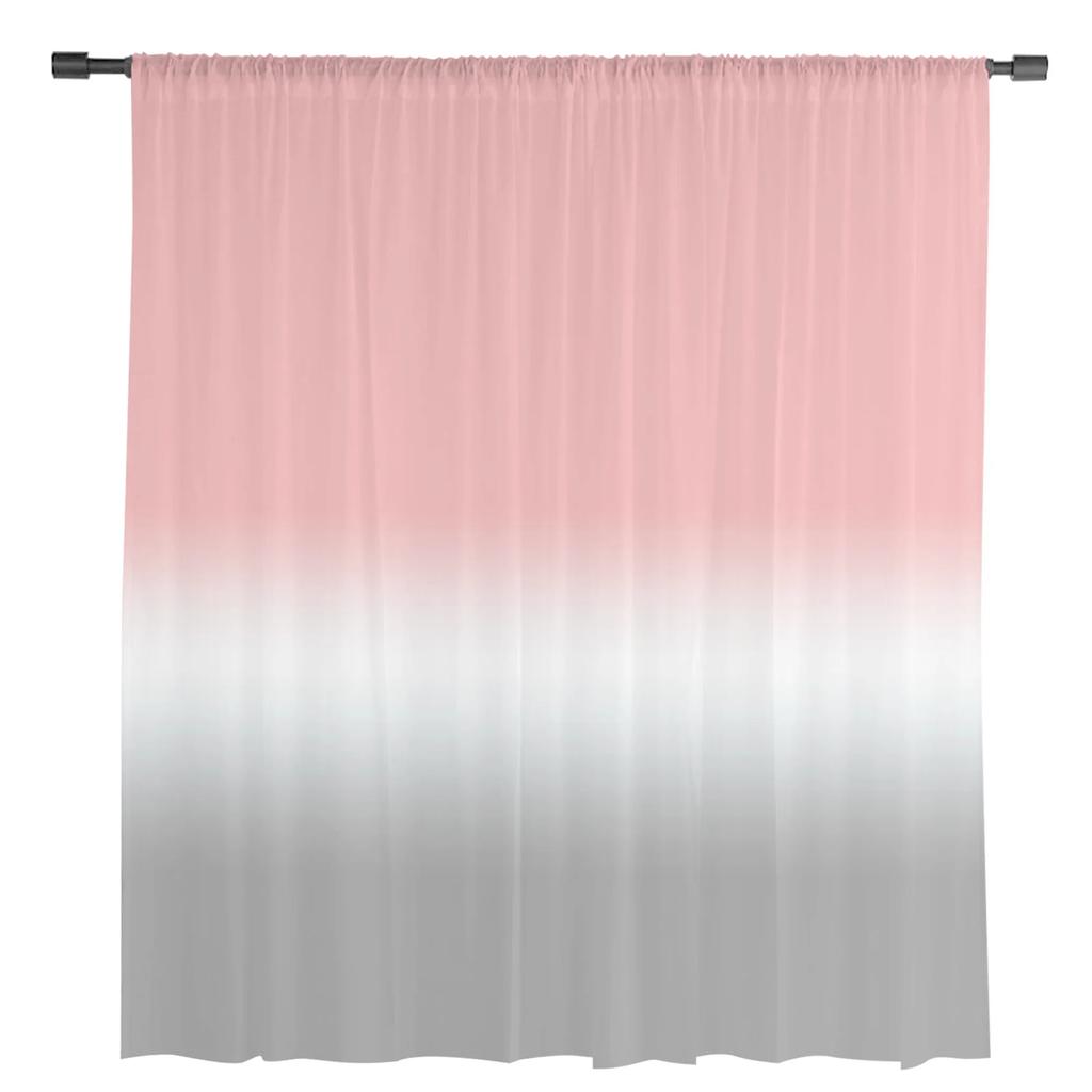 Pink White Grey Gradient Ombre Tulle Curtains For Living Room Kitchen Decoration Chiffon Window Treatments Voile Sheer Curtain