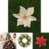 Elegant 10pcs Christmas Large Poinsettia Glitter Flower Arrangement For Trees