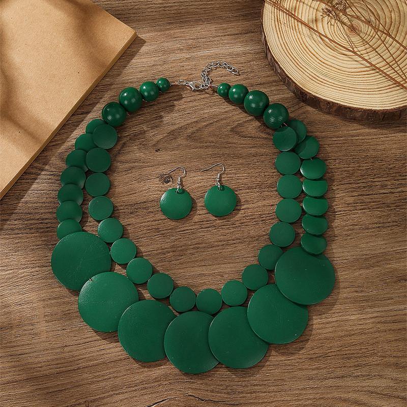 Böhmisches Mehrfarbiges Holzperlen Schmuckset Mit Geometrischem Design Für Damen Modeaccessoires