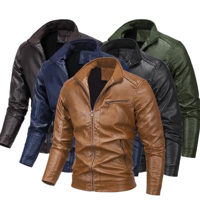 Herren Herbst und Winter Neue PU Leder Herrenjacke Gewaschene und Samt Motorrad Lederjacke